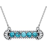 BETHZA Turquoise Bar Necklace 925 Sterling Silver Real Turquoise Gemstone Horizontal Bar Pendant Vintage Bohemian Jewelry for Women