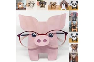 RBFSAH Newsukie, Wooden Animal Eyeglass Stand, Cute Glasses Holder for Desk, Wood Animal-Shaped Mounts, Christmas Animal Glasses Holder Creative Handmade Carving Eyeglass Holder (Pig)