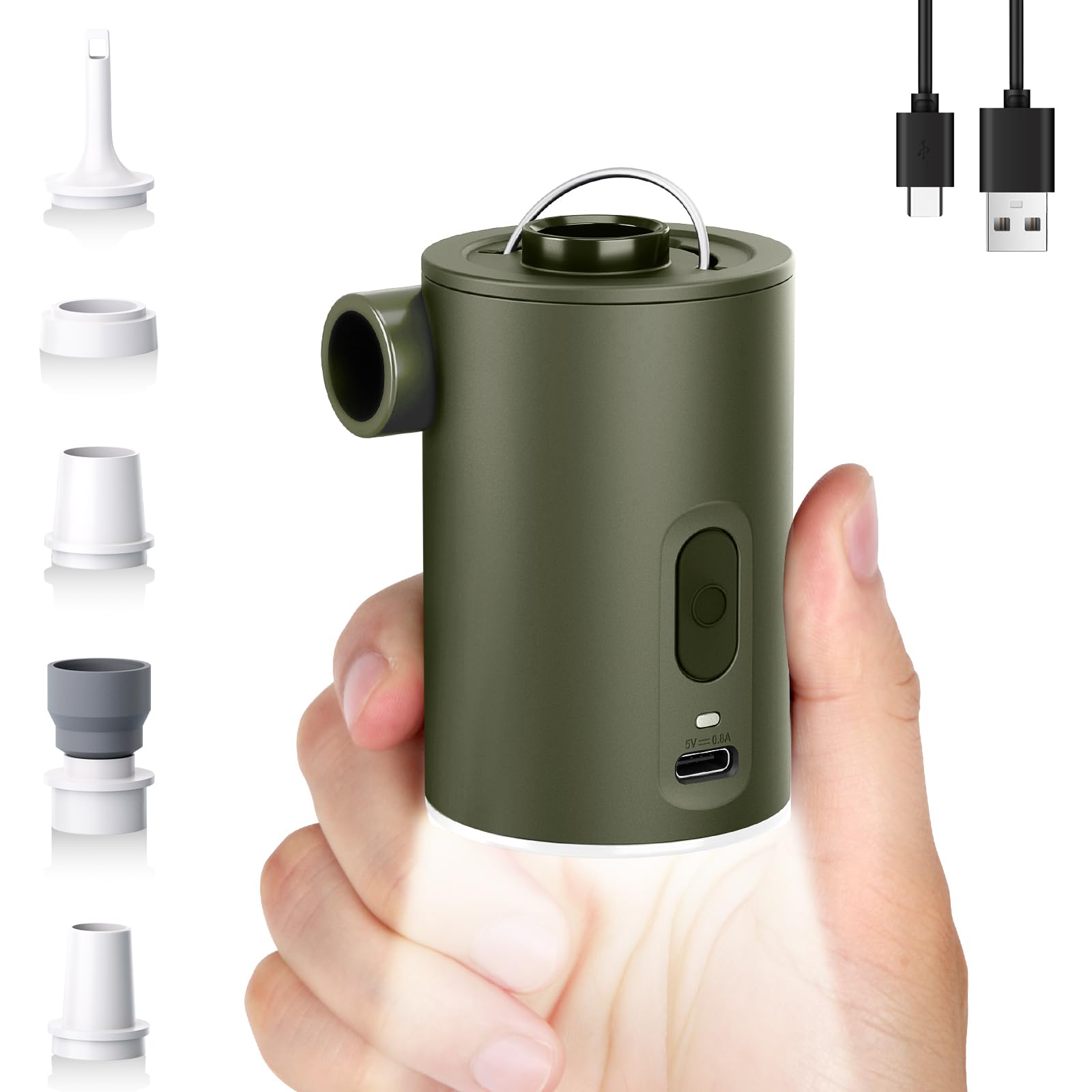 Photo 1 of Portable Air Pump for Inflatables, Ultra-Mini Air Mattress Pump 4X with 1600mAh Battery & Camping Light, USB Rechargeable Air Pump for Swimming Rings, Pool Floats, Sleeping Pads, Vacuum Storage Bags