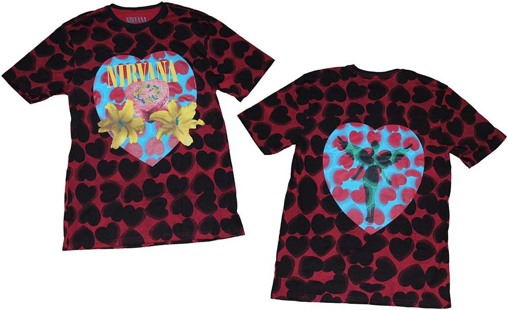 Nirvana Heart Shaped Box All Over Front & Back Print T-Shirt