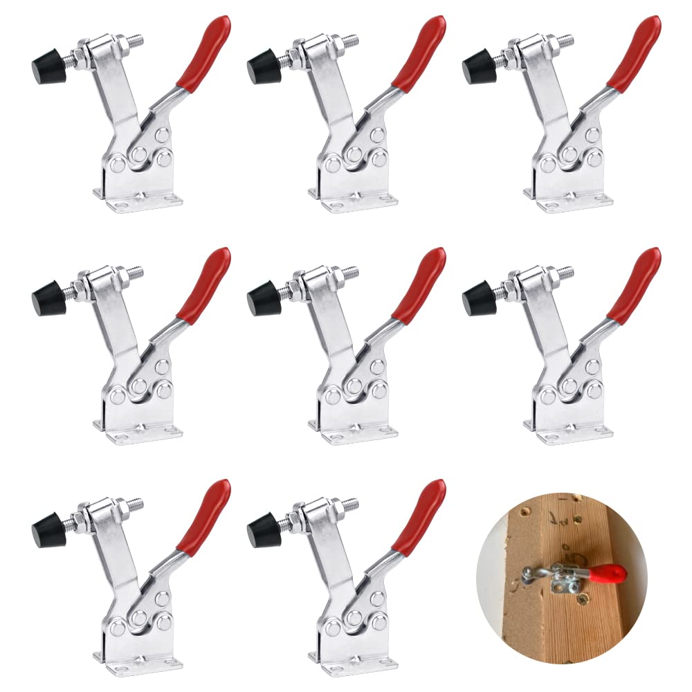 Favengo 8 Pcs Toggle Clamp GH-201-B Antislip Red Horizontal Clamp Heavy Duty Quick-Release Clamps Hand Tool Toggle Latch Clampa with 198Lbs Holding Capacity for Machine Operation, Woodworking, Welding