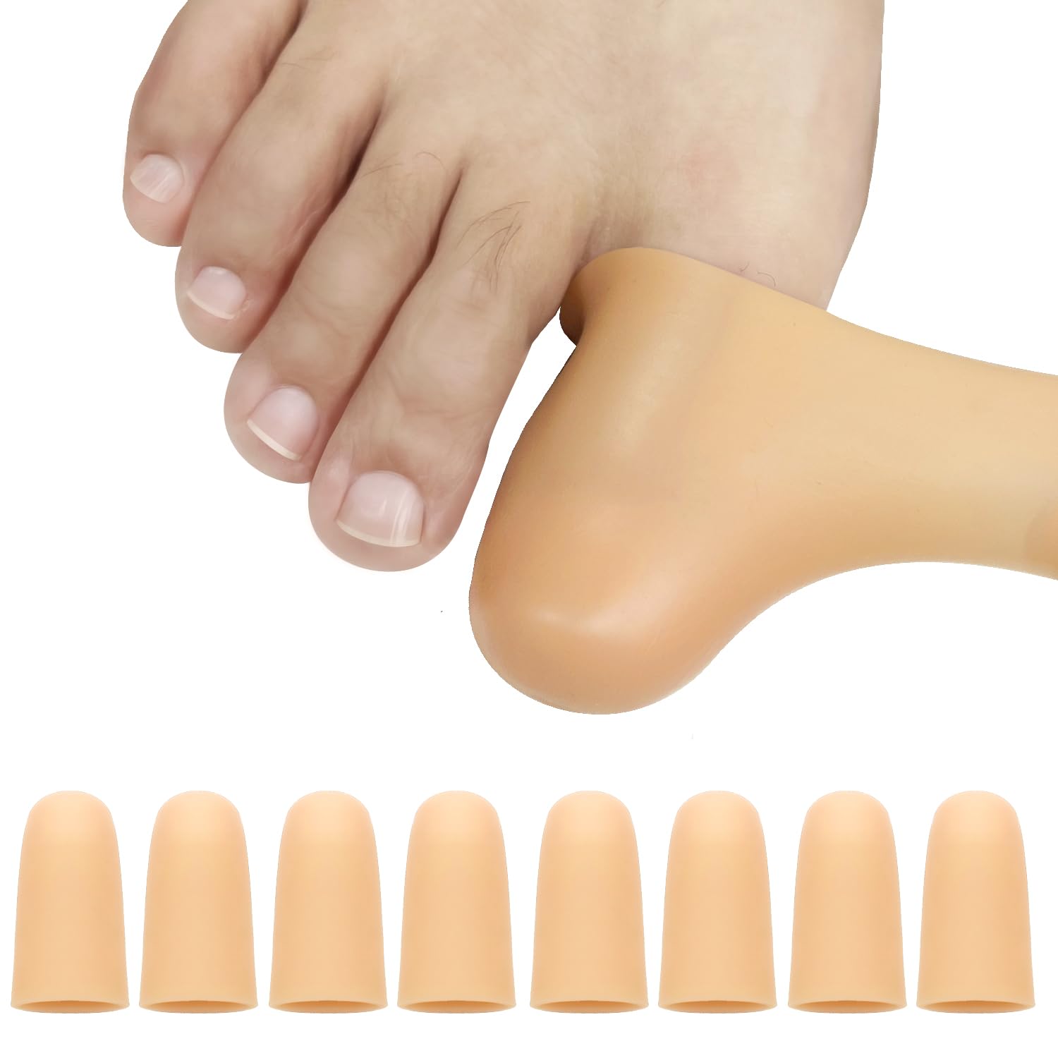 Photo 1 of 8 Pack Silicone Big Toe Protectors Women & Men (Toe Caps and Toe Protectors) to Provide Relief from Missing or Ingrown Toenails, Corns, Blisters, Hammer Toes (Large, Beige)