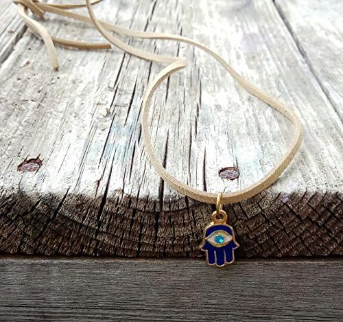 Hamsa pendant necklace, Leather necklace, Classic necklace, Pendant necklace, Gold pendant necklace, Long necklace, Simple long necklace