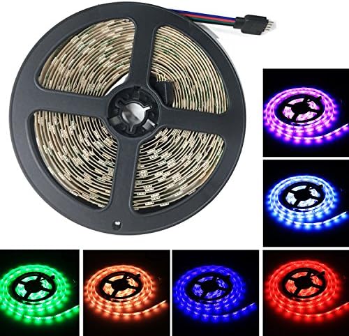 16.4ft SMD5050 RGB Color Changing LED Strip Rope Lights Indoor Kit With Power Supply &amp; Controller Total 300LED (60LEDs/M),12V DC rgb Flexible LED Rope Light String Non-Waterproof