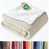 Sherpa Fleece Blanket Queen Size - Reversible Sherpa Fleece Queen Blanket - Super Soft Double Sided for Bed, Sofa, Couch - Thick, Warm, Fuzzy & Plush - Luxurious Bedding for Winter - Ivory, 90" x 90"