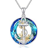 PROESS 925 Sterling Silver Otter/Monkey/Dolphin/Polar Bear/Peacock/Phoenix/Anchor/Lotus/Rose/Strawberry Necklace Crystal Jewelry for Women Birthday Christmas with 18"+2" Chain