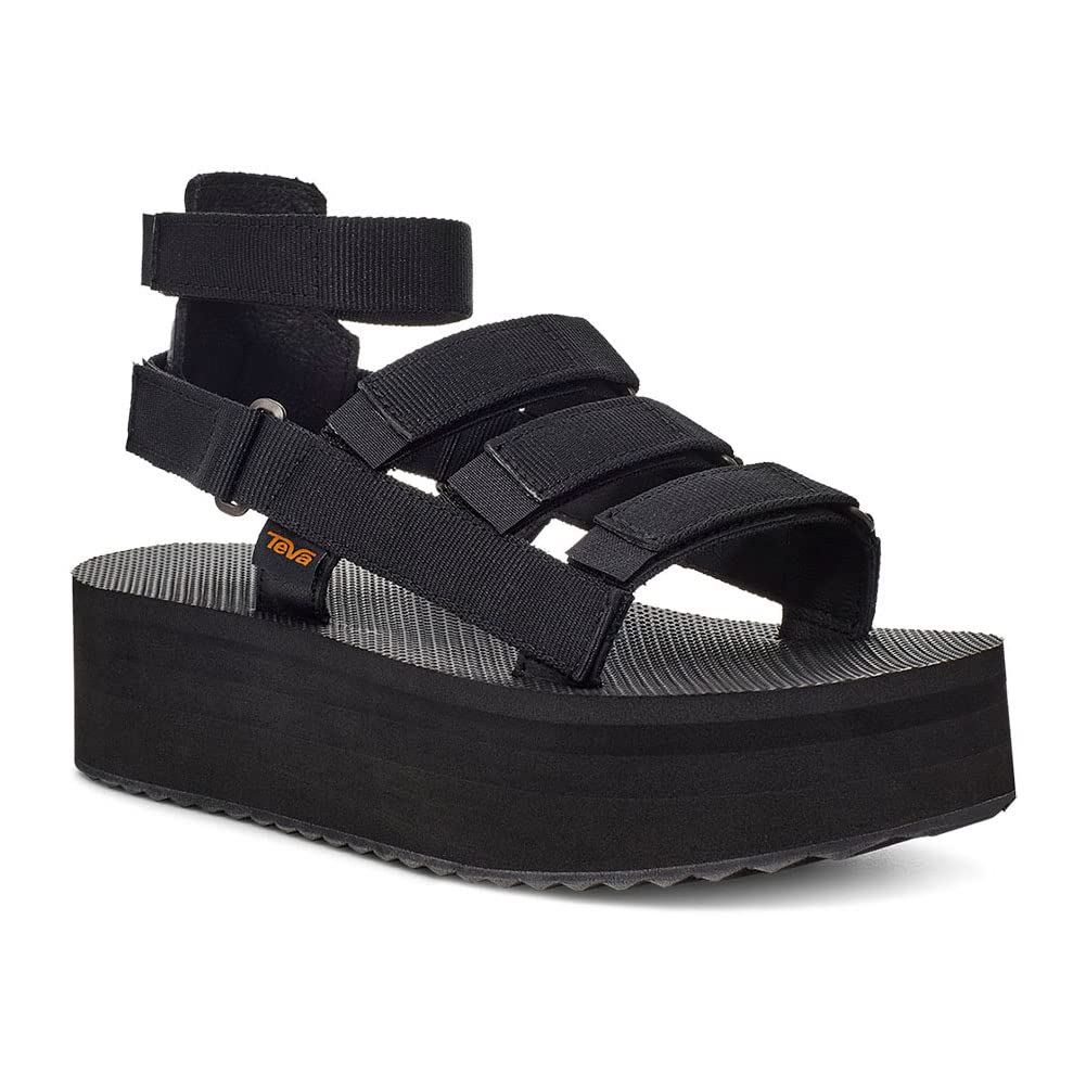 TEVA Women’s Flatform Mevia Adjustable Quick-Drying Casual Sandals, Black, 5
