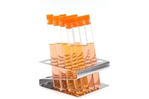 ULAB Scientific Test Tube with Tube Rack, Z Shape Stainless Steel Tube Rack, Suitable for Tubes of Dia.≤16mm, 10pcs of 16ml Cylindrical Glass Test Tubes with Flange stoppers, UTR1002