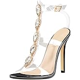 Yolkomo Women's Clear Strappy Gladiator Heels Rhinestones Stiletto Heels Ankle Strap Sandals