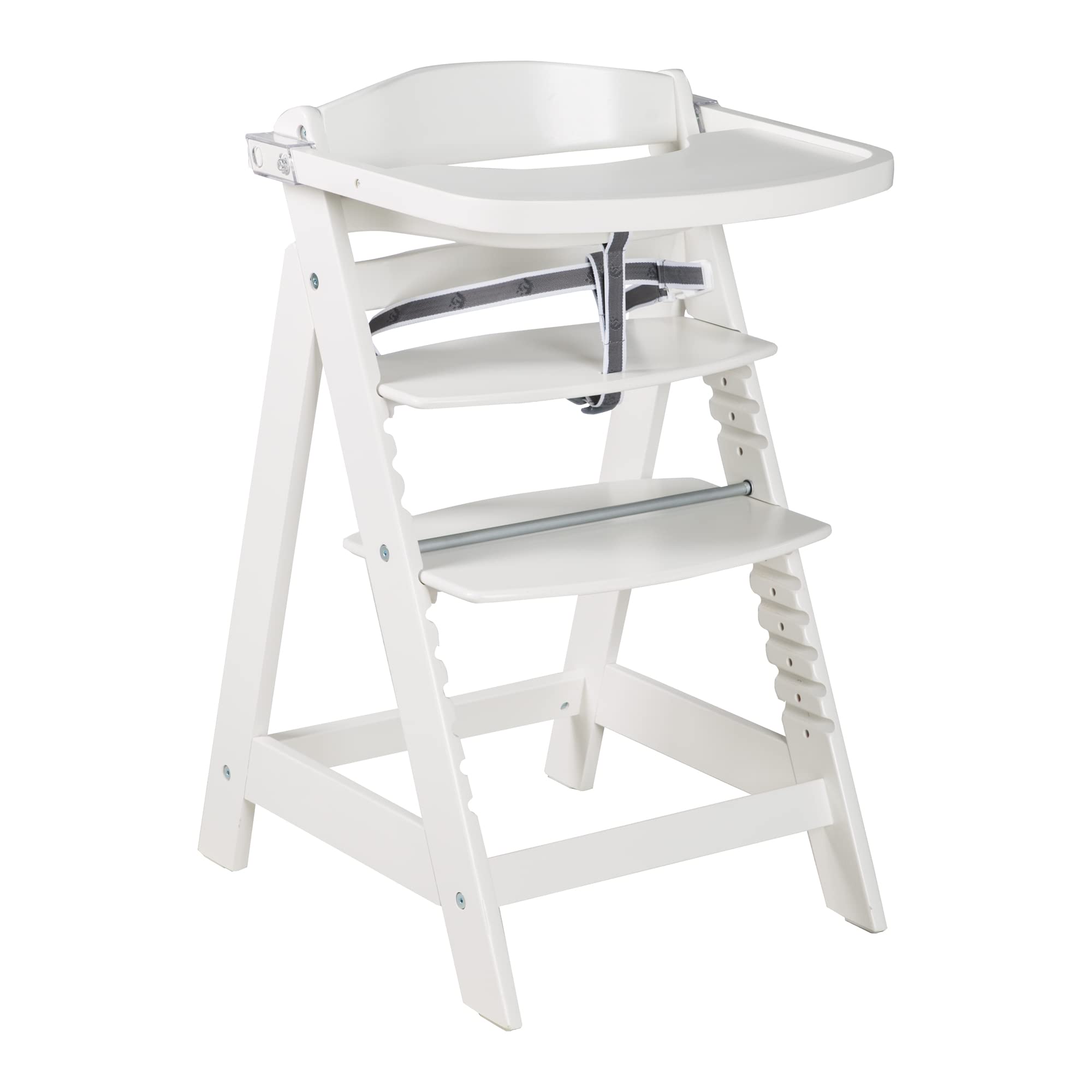 roba Wooden Adjustable Highchair 'Sit Up Click & Fun' - Grow-Along Highchair for Babies and Children with Food Tray and Safety Bar + Click Lock (White)