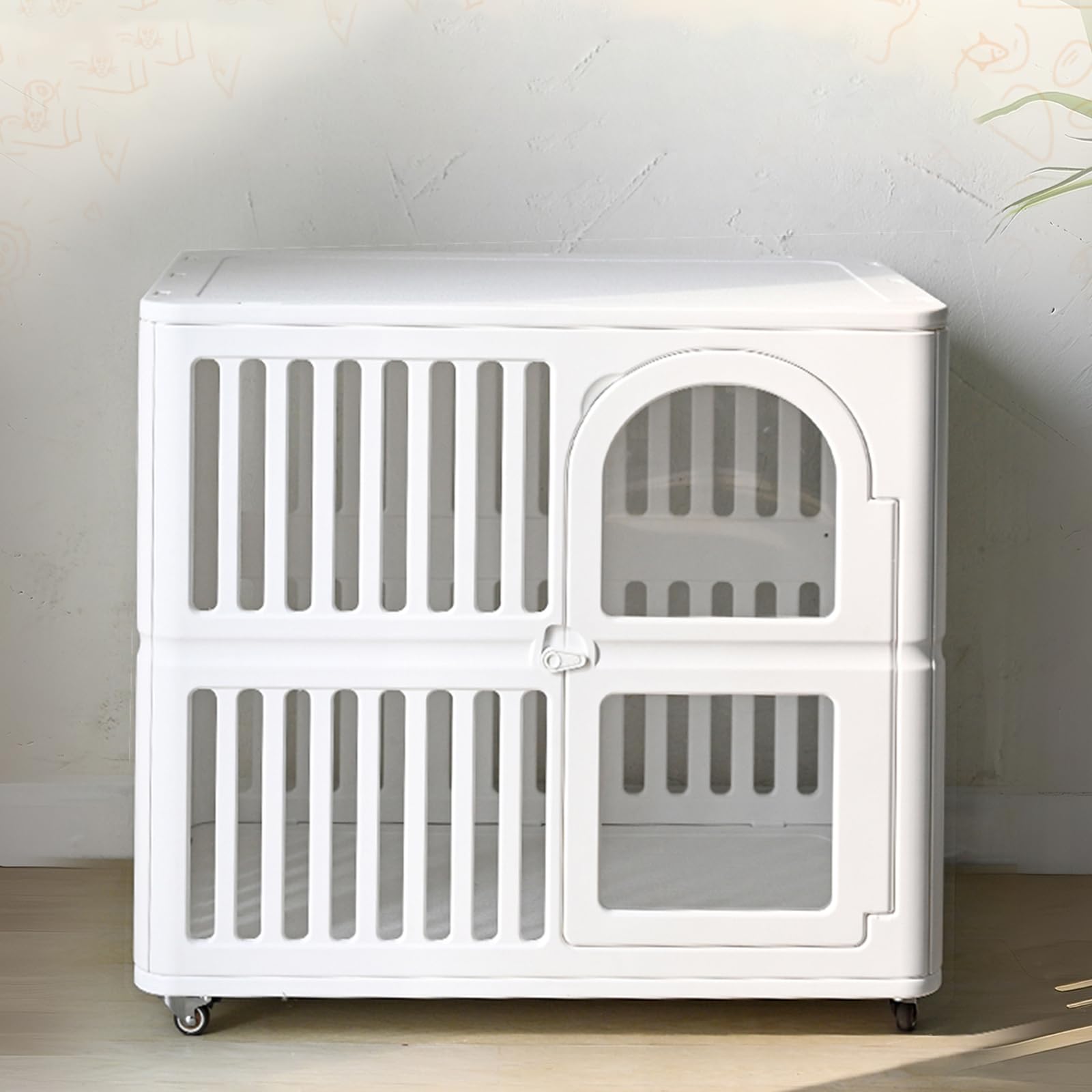 Photo 1 of Acrylic Dog Crate Indoor with Wheels 34x 23x 30,Cute Plastic Easy Cleaning Pet Play Pen for Puppy Small Medium Dogs Playpen,White Houses Kennel