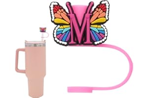 DOSSINI FadAcc Silicone Straw Cover for Stanley Cup, Initial Letter Straw Cover, Beautiful Butterfly Style, Compatible with Stanley 40&30 Oz Tumbler (M)