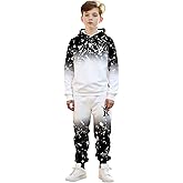 xueteox Boys Casual Hoodie Sweatshirt Set, 3D Gradient Font Print Top and Pants Spring Fall Sports 2 Piece Clothes for Kids.