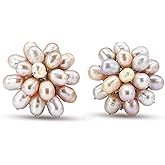 AeraVida Pretty Cultured Freshwater Pearl Cluster Pink Flower Clip-on Earrings | Elegant Handmade Jewelry for Women | Statement Earrings