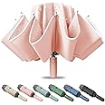 Fogkey Large Windproof Travel Umbrella, Portable Reverse Folding Car Umbrella, Compact Inverted Design with Waterproof Canopy, Automatic, 10 Durable Ribs, 45.6/13 Inch, Fits Backpack