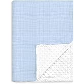 Baby Blankets for Boys, Soft Nursery Minky Blankets with Muslin and Dotted Fleece Back 30x40 inches, Receiving Bed Quilt for Newborn, Infants, Toddlers (Light Blue)