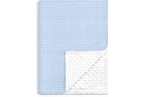 SANDJEST Baby Blankets for Boys, Soft Nursery Minky Blankets with Muslin and Dotted Fleece Back 30x40 inches, Receiving Bed Quilt for Newborn, Infants, Toddlers (Light Blue)