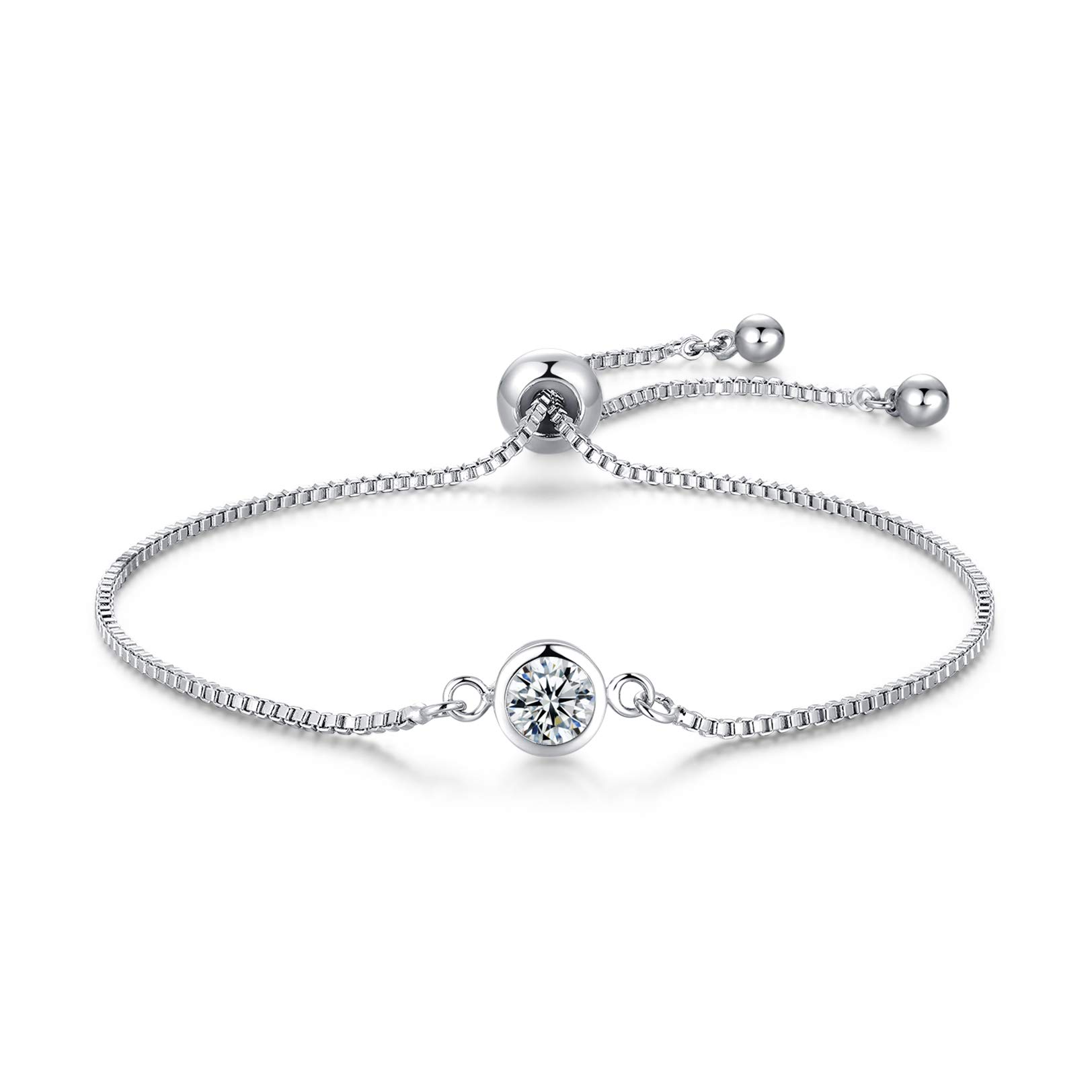 CERSLIMO Silver Bracelet for Women, White Gold Plated Cubic Zirconia Paved Infinity Heart Round Circle Bracelets | Birthday Gift for Girls Ladies Mom Sister Best Friends Girlfriend Adjustable Bracelet