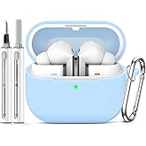 Ljusmicker Soft Silicone Case for Samsung Galaxy Buds3 FE (2025) / Buds3 Pro (2024) / Buds 3 (2024) Case Cover with Cleaning kit,Galaxy Buds Accessories with Keychain for Women Men-Sky Blue