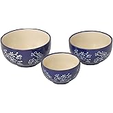 temp-tations by Tara Set of 3 Ceramic Mixing Bowls, Floral Lace - Small To Large Blue Nesting Ceramic Bowls for Kitchen, Cooking, Baking Essentials, Microwavable, Use for Prep, Serving Dishes