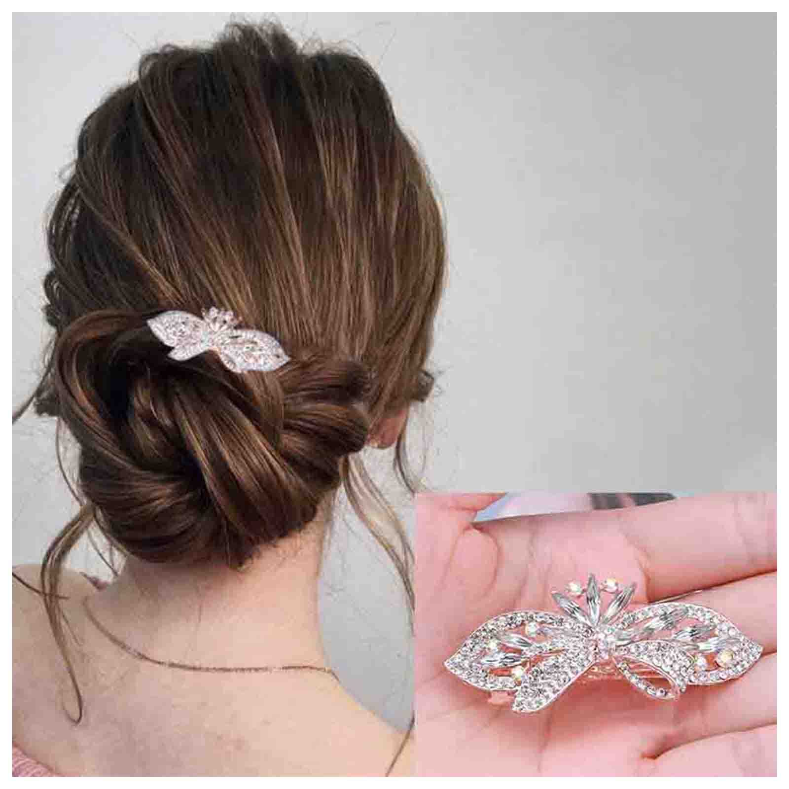 Cimenexe Vintage Sparkly Rhinestone Hair Clip Barrette Floral Hair Barrette Crystal Wedding Hair Clip Gold Cz Paved Hair Barrette Headclips Bride Barrette Headwear Bridal Hair Accessories for Women