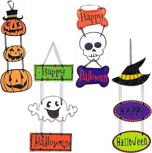 AUZZO HOME Carteles para Colgar de Halloween, 4 Juegos de letreros de