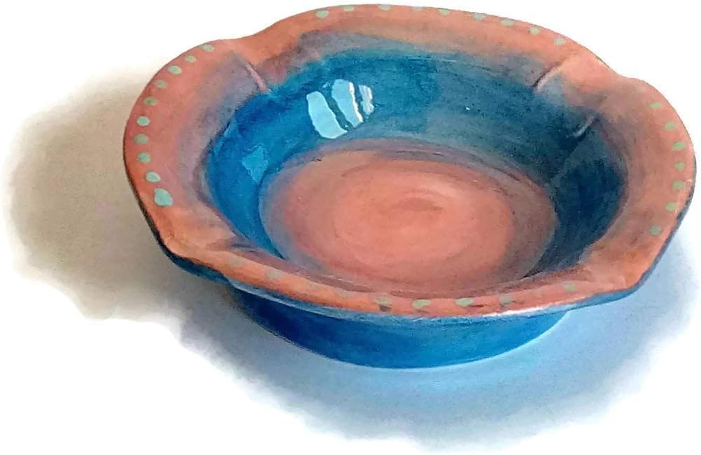 Ceramic Ashtray, Handpainted Blue and Pink, Portuguese Barware, Colorful Ashtray