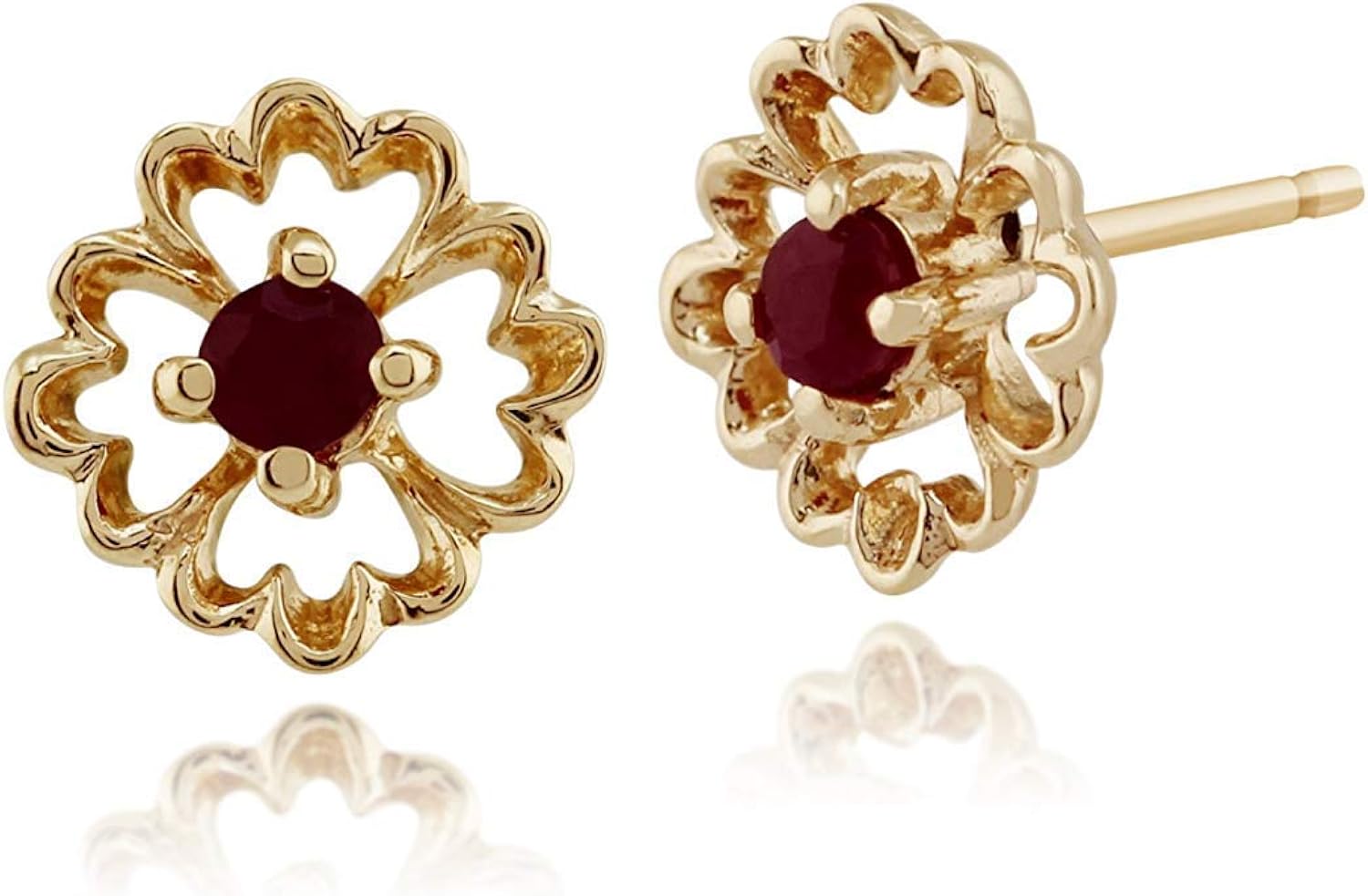 Gemondo Women 375 Gold 9ct Yellow Gold Round Ruby Flower Stud Earrings