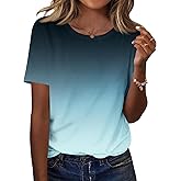 TCOT Women's Tops Summer Short Sleeve Crew Neck Shirts Dressy Casual Blouses for Women S-3XL