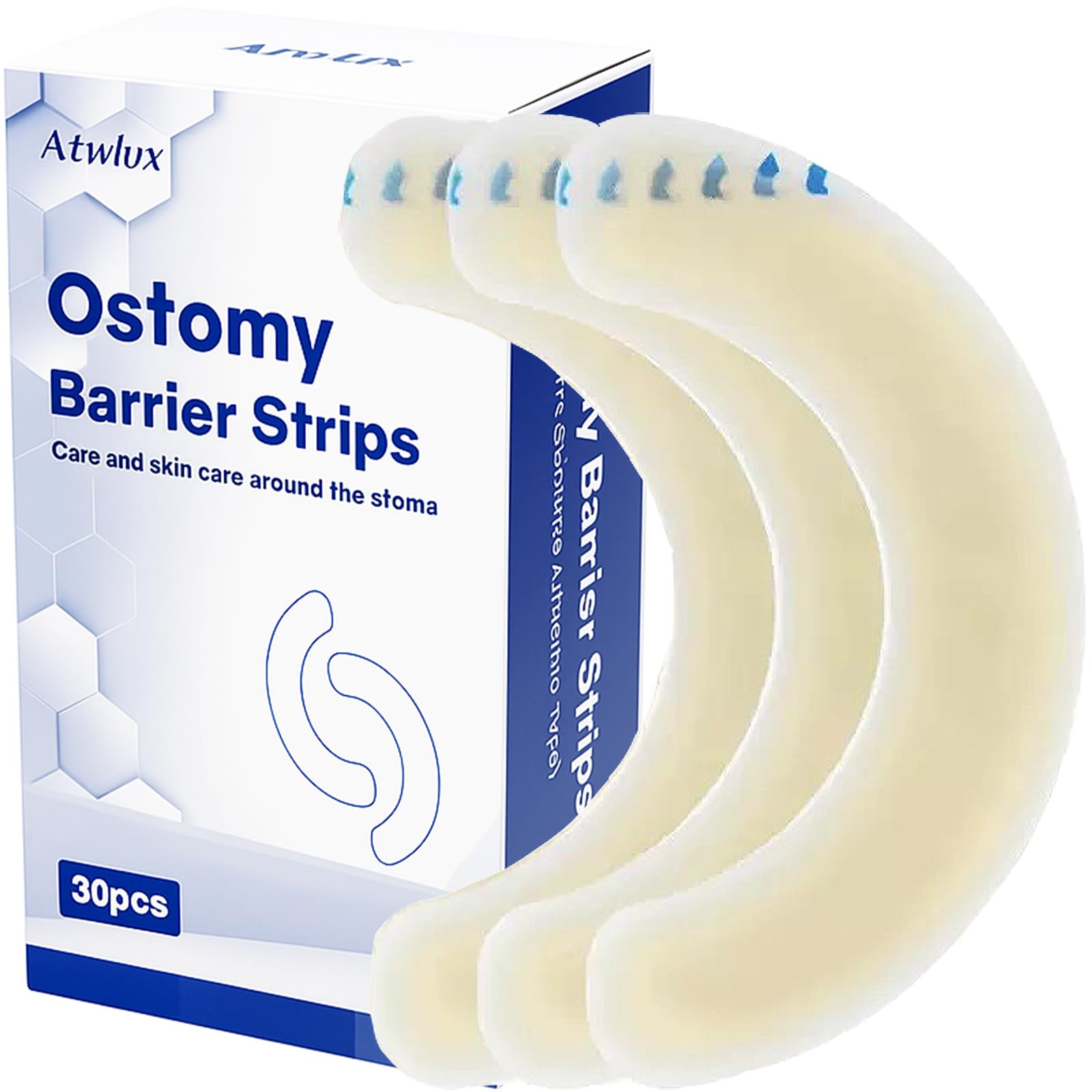 Photo 1 of 30PCS Ostomy Barrier Strips, Medical Hydrocolloid Ostomy Supplies, Elastic Barrier Strips, Waterproof Leak-Free Skin Adhesive Barrier Tapes for Stoma Colostomy Bags