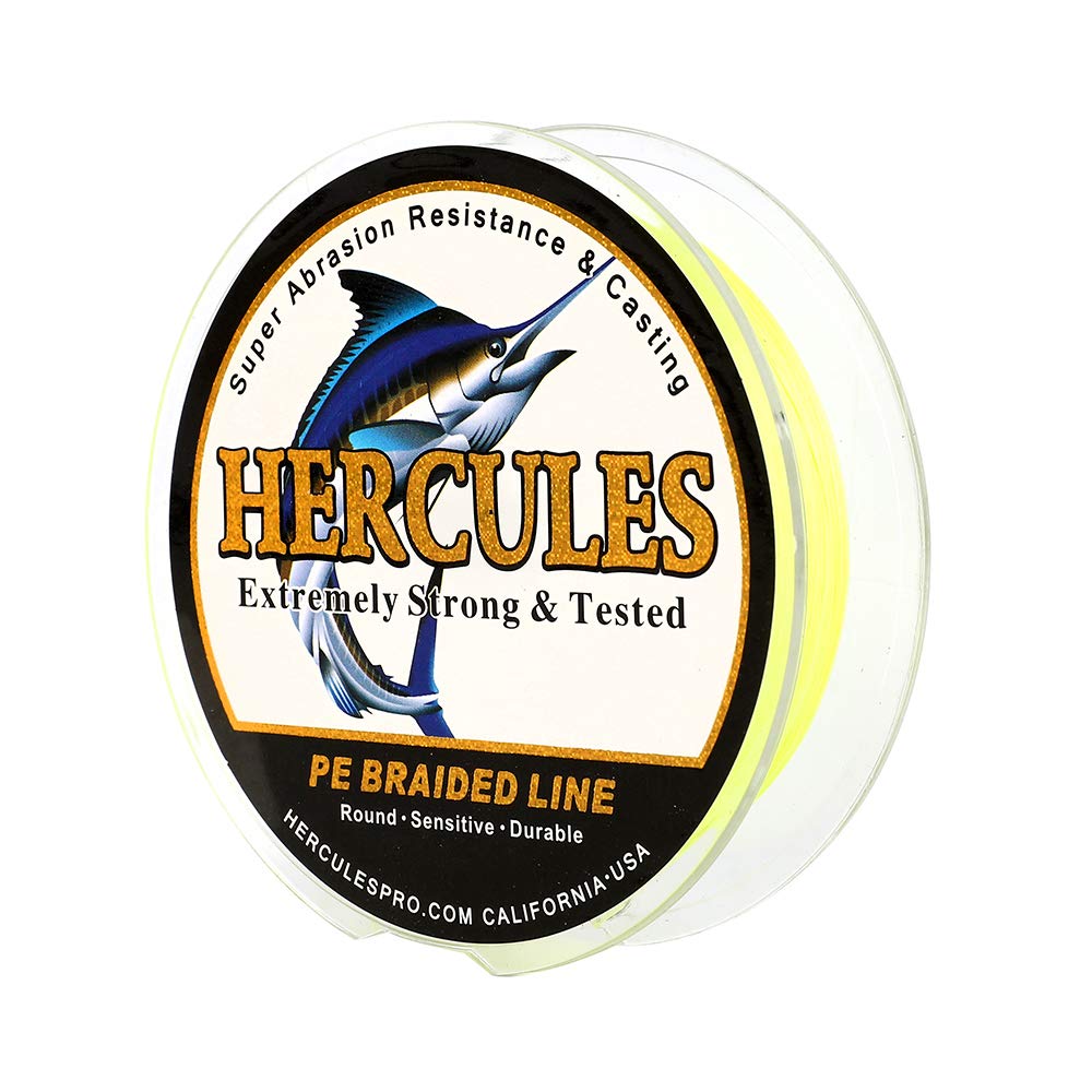 Hercules Super Cast 100M 109 Yards Braided Fishing Line 15 LB Test for Saltwater Freshwater PE Braid Fish Lines Superline 8 Strands - Flourescent Yellow, 15LB (6.8KG), 0.16MM — image 1