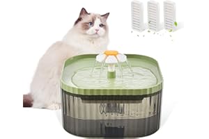 JEERAMIA 85oz/2.5L Cat Water Fountain, Ultra Quiet Pet Water Dispenser with Smart Pump and 3 Replacement Filters, Automatic Flower Fountain for Dog & Cat (Green)