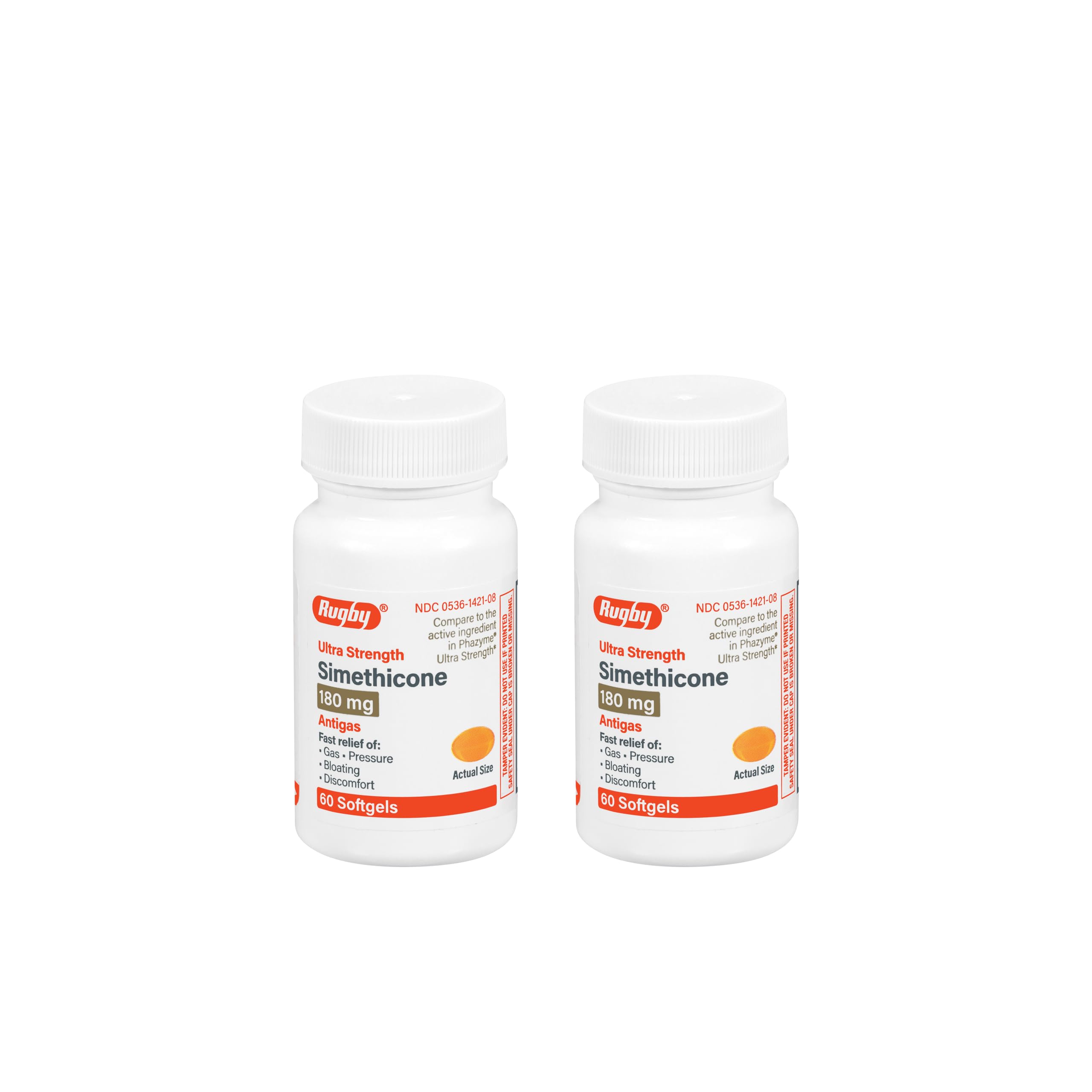 Rugby Ultra Strength Simethicone Gas Relief 180 mg - Maximum Gas Relief for Adults - May Help with Symptoms of Flatulence, Bloating, Gas Fullness - 60 Softgels (2 Pack)