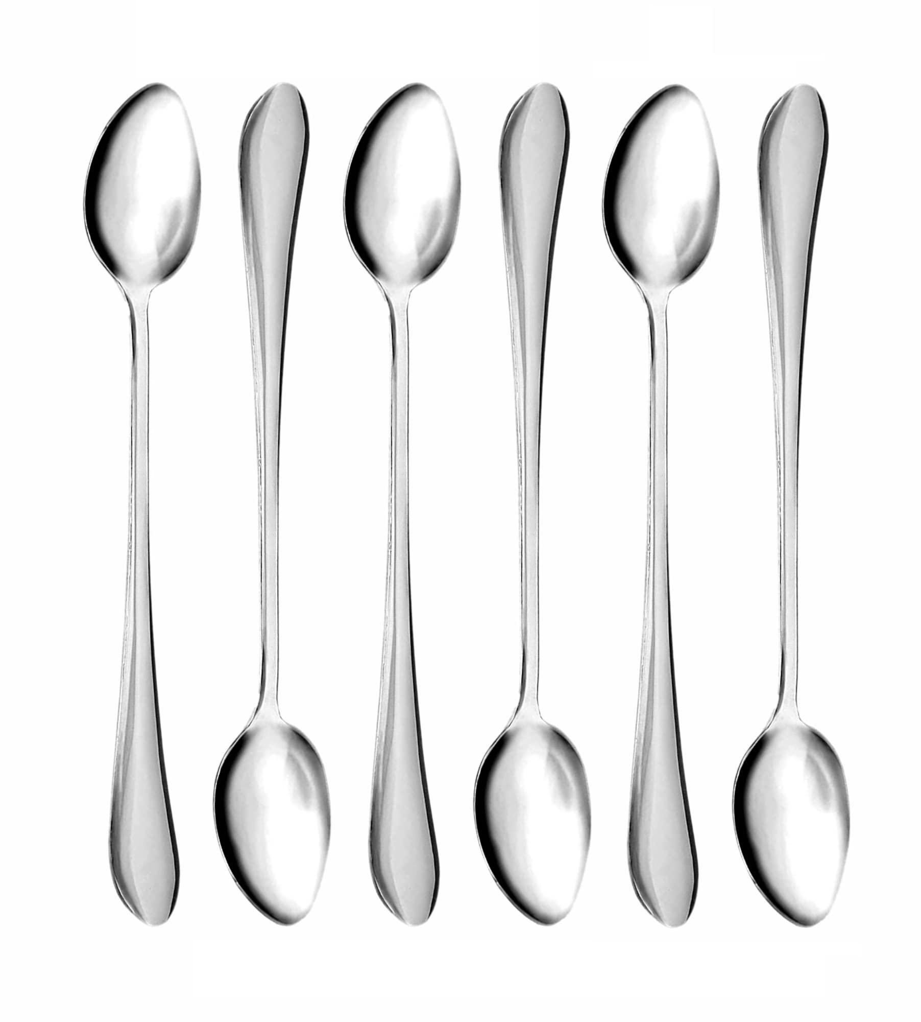 Latte Spoons Heavy Duty Dessert Spoons Long Handle Metal Coffee Spoon Set for Mixing Drinks Latte Glass Coffee Deep Jar Hot Chocolate Espresso Ice Cream Desserts Kitchen Utensil Silver (6 LATTE SPOON)