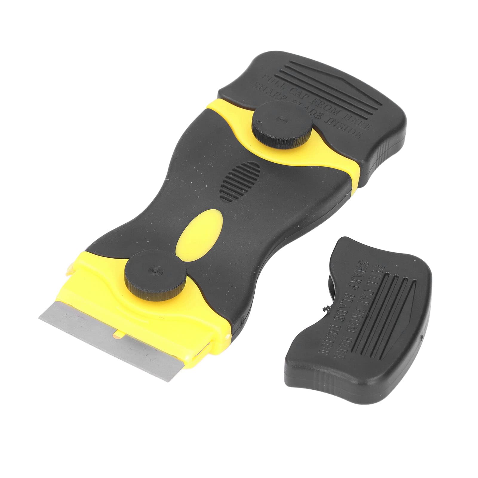 2Pcs 2 in 1 Scraper Tool, Elaborate Design, Multifunctional Gadget, Easy to Use, Handle Design, Protective Cover, ABS Blade Scrapers for Cleaning (Black Yellow)