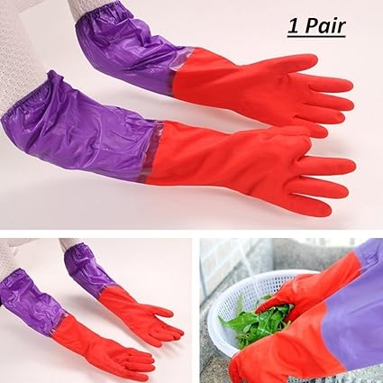 Getko With Device Cute Cleaning Gloves Kitchen Gloves Thickening Waterproof Dish Washing Gloves Household Gloves Loundry Wash Gloves) - 1 Pair