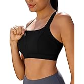 FLORATA Women's Zip Front Sports Bra Seamless Wirefree Post Surgery Bra Padded Sports Bras Yoga Bra with Removable Cups