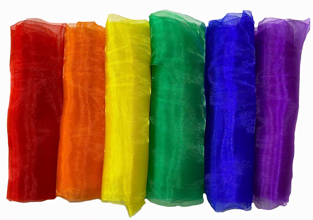 6 scarves sensory fabric rainbow colour fabric squares play silks dance scarves magic gymnastics rhythm movement juggling fashion