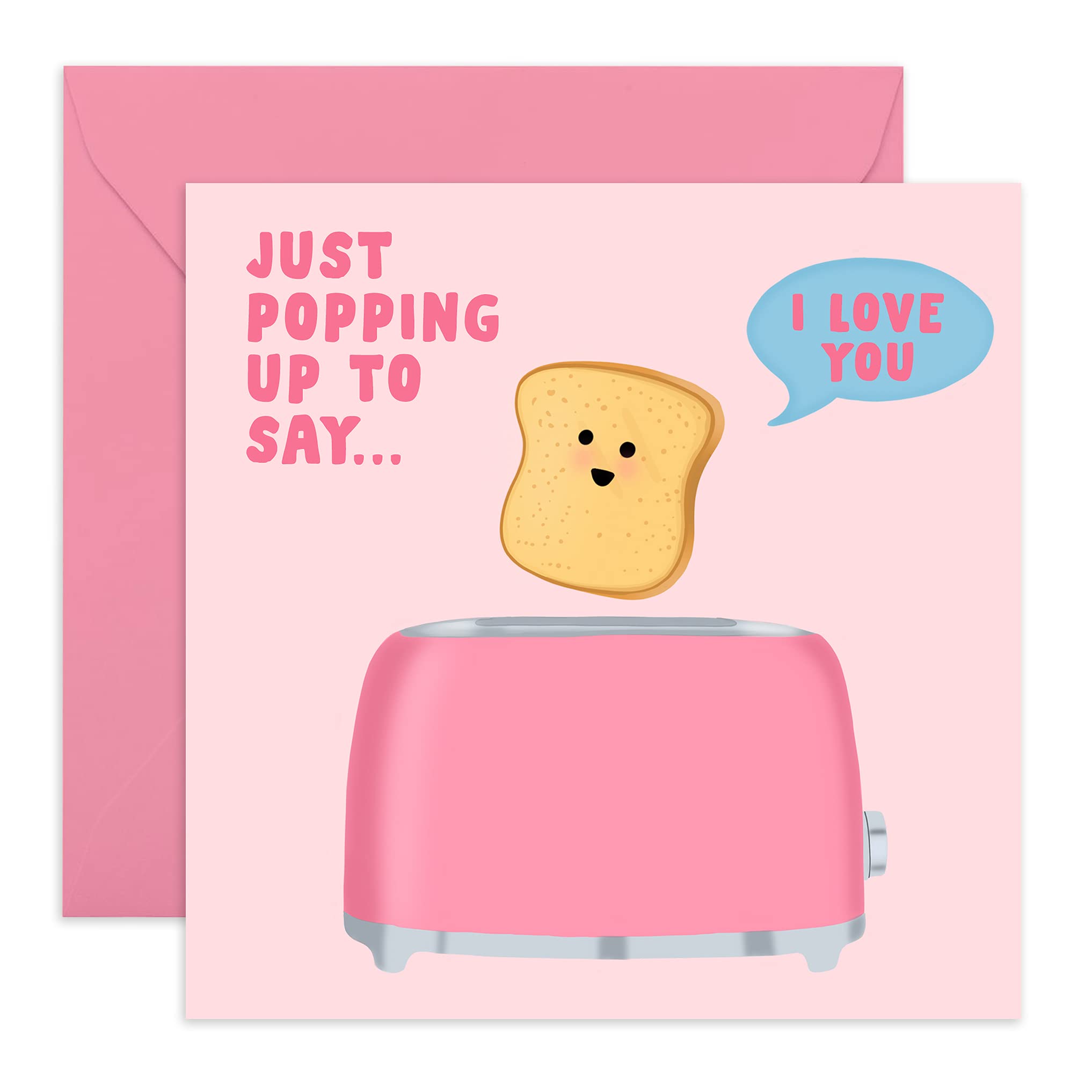 Sweet Anniversary Card - 'Popping Up To Say I Love You' - Hearfelt Puns Joke - Husband Wife Girlfriend Boyfriend Couple Partner - Cute Valentines Day Card - Comes With Fun Stickers