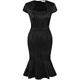 GRACE KARIN Womens Elegant Cap Sleeve Fishtail Tweed Cocktail Bodycon Dress