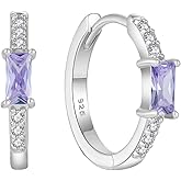 Inpasne Huggie Hoop Earrings for Women 925 Sterling Silver Baguette Hoop Earrings Birthstone Jewelry Gifts for Her