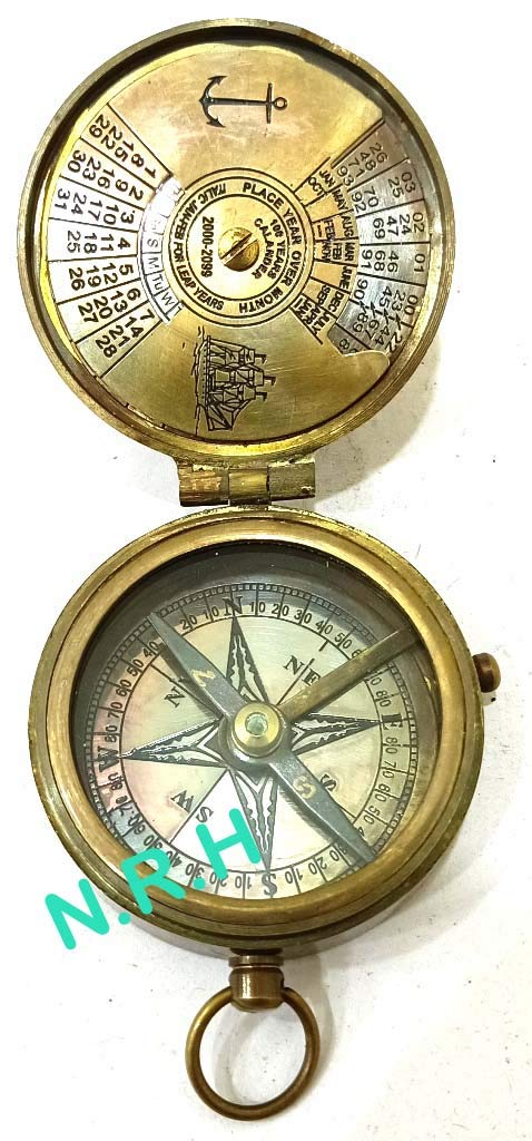 Nautical Replica Hub Brass Vintage Compass 100 Year Calendar Compasses lid Compass