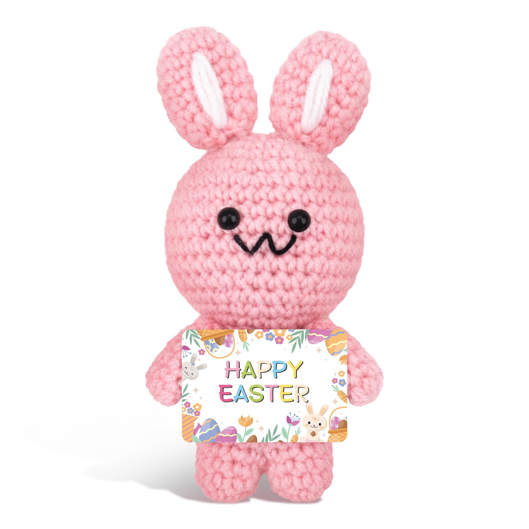 Easter Gifts Crochet Bunny Happy Easter Gifts Card Egg Bunny Gifts for Girls Adults Women Men Friends Colleague Family Daughter Handmade Pink Rabbit Ornament for Living Room Office Bookhelf Bedroom