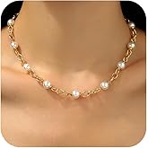 ANDKISS Pearl Choker Necklaces for Women - Dainty Gold Pearl Necklace 14k Gold Plated Choker Necklace Simple Trendy Charm Jewelry for Women