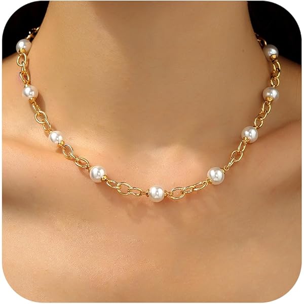 Chunky Pearl Gold Heart Pendant Necklaces For Women Fashion