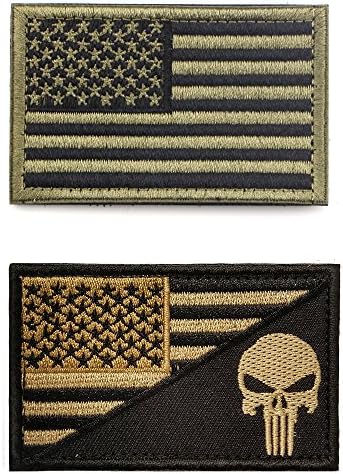 American Flag Velcro Patch Bundle ,2 Pieces Tactical USA Flag Punisher Patch