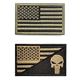 American Flag Velcro Patch Bundle ,2 Pieces Tactical USA Flag Punisher Patch