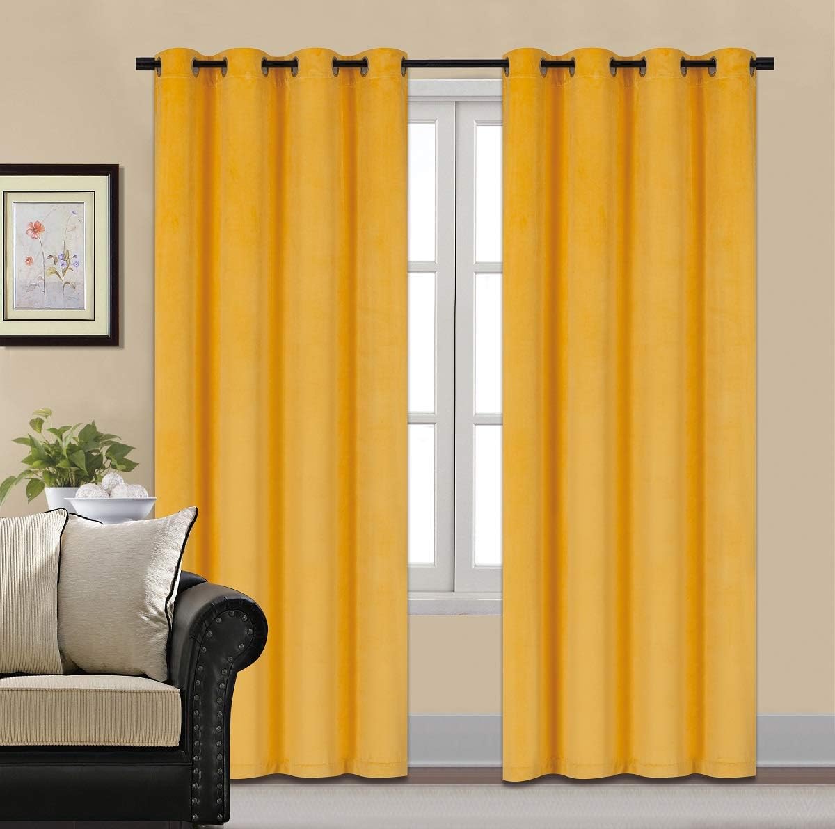 HCILY Velvet Blackout Curtains Thermal Insulated for Bedroom 2 Panels (W52'' x L96'', Golden Yellow)