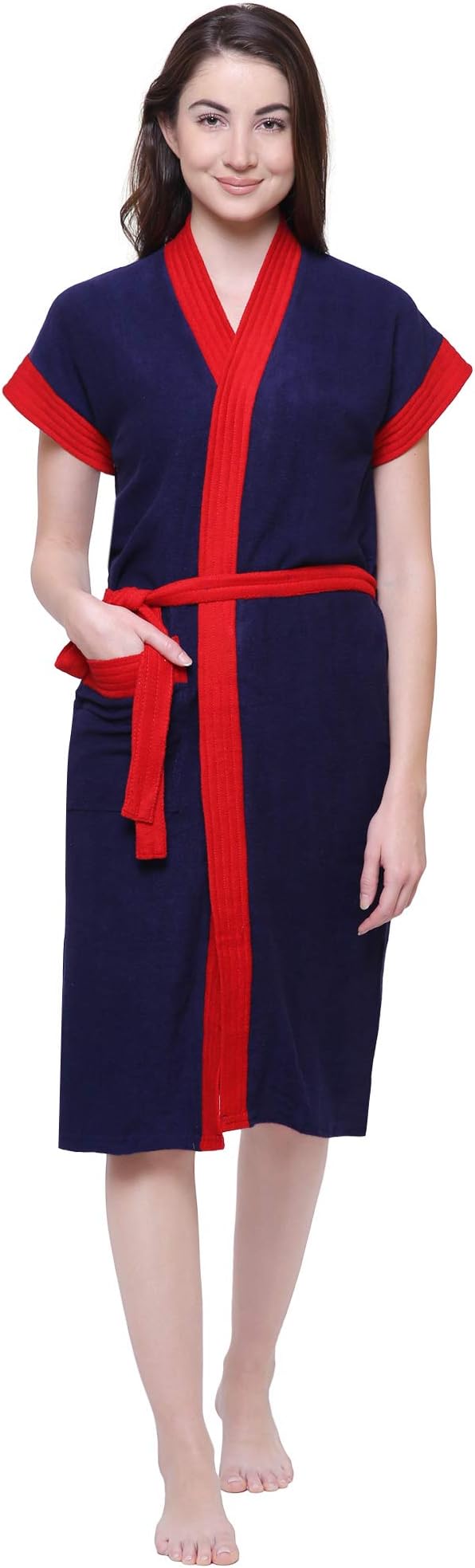 Secret Wish Women's Solid Navy Blue Cotton Bathrobe (Free Size)