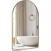 ANDY STAR Arched Mirror, 24 x 36 Inch Gold Wall Mirror in Stainless Steel Metal Frame, Arch Top Rounded Corner 1 Inch Deep Se